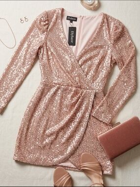 EllyBazar Rose Gold Sequin Wrap Mini Dress